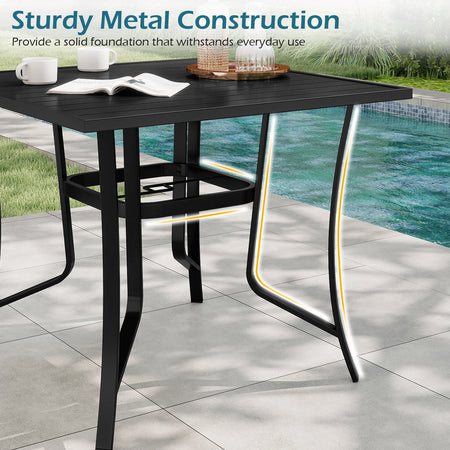 36 Inch Square Patio Table for 4 Metal Dining Table with Umbrella Hole-Black