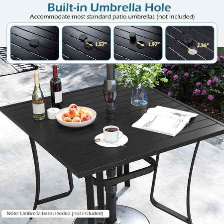 36 Inch Square Patio Table for 4 Metal Dining Table with Umbrella Hole-Black