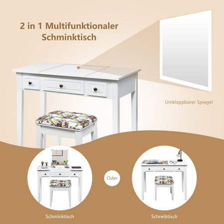 Vanity Dressing Table Set with Flip Top Mirror and 3 Drawers
