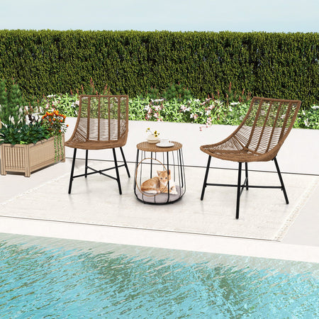 3 Piece Outdoor Furniture Set with Pet Housefor Patio Yard-Brown