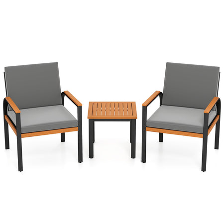 3 Piece Patio Furniture Set Outdoor Conversation Set with Coffee Table-Grey
