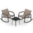 3 Piece Patio Rocking Bistro Set with Tempered Glass Coffee Table and Armrests for Porch-Brown