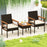3 Piece Wicker Furniture Set with Acacia Wood Tabletop and Armrest for Balcony-White