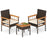 3 Piece Wicker Furniture Set with Acacia Wood Tabletop and Armrest for Balcony-White