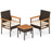 3 Piece Wicker Furniture Set with Acacia Wood Tabletop and Armrest for Balcony-White