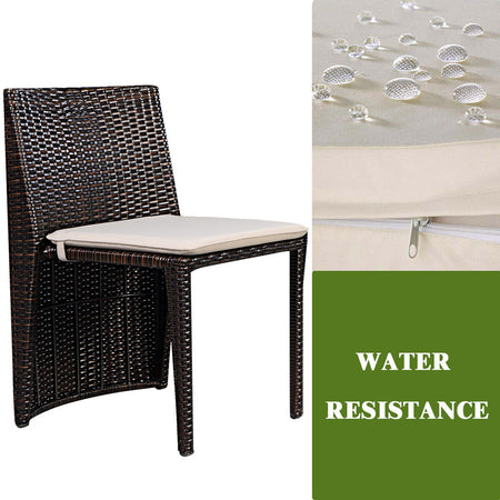 3 Pieces Cushioned Wicker Patio Bistro Set with No Assembly Needed