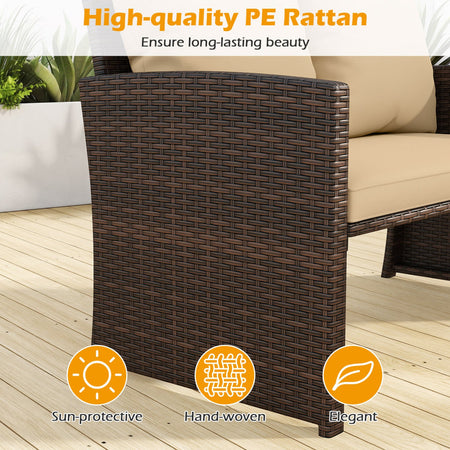 3 Pieces Outdoor Patio PE Wicker Furniture Set with Cushions-Beige