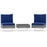 3 Pieces PE Rattan Conversation Chairs with Tempered Glass Coffee Table for Garden Porch-Navy