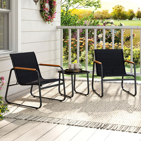 3 Pieces Patio Bistro Set Outdoor Fabric Conversation Set-Gray