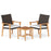3 Pieces Patio PE Wicker Furniture Set Acacia Wood Outdoor Conversation Bistro Set-White