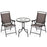 3 Pieces Patio Round Table and Folding Chairs Set with Rippled Tempered Glass Tabletop