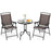 3 Pieces Patio Round Table and Folding Chairs Set with Rippled Tempered Glass Tabletop