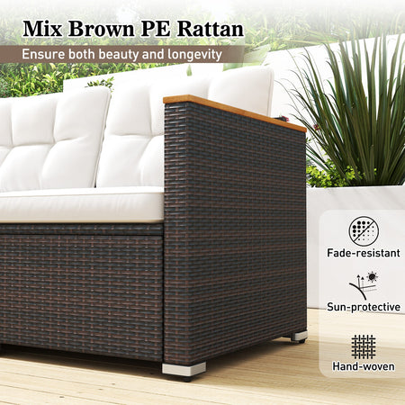 3-Seat Patio Couch Sofa with Deep Seating and Cushion-White