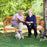 62.5 Inches Patio 3-Seat Wood Bench with Soft Seat Cushions-White