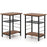 3-Tier End Table Set of 2 Side Table with Storage Shelves Metal Frame-Rustic Brown