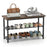 3-Tier Shoe Rack Shoe Bench with Metal Slat Shelves and Long Wooden Seat-Rustic Brown