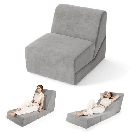 3-in-1 Folding Sofa Bed with Washable Zippered Cover-Gray