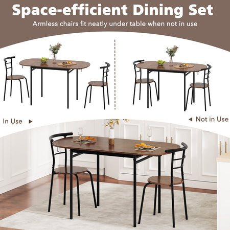 3 Pieces Dining Set with 2 Chairs and Modern Kitchen Table for Small Space-Brown