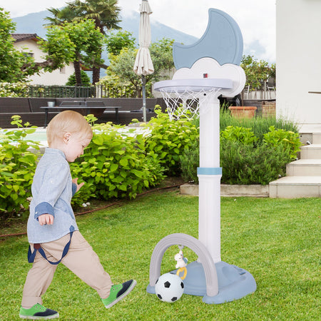 4-In-1 Kids Basketball Hoop with Moon-shaped Electronic Scoreboard and Play Set-Blue