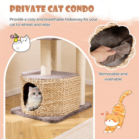 4-Layer Cat Tower with Scratching Posts Condo and Washable Cushions-Coffee