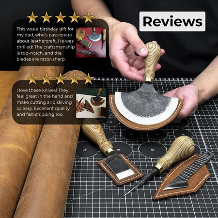 4-Piece Leather Tool Set with Leather Sheaths