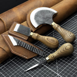 4-Piece Leather Tool Set with Leather Sheaths