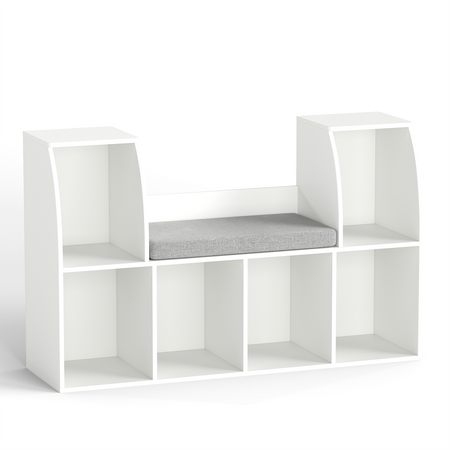 40 Inches Kids Bookshelf with Reading Nook Bookcase with 6 Open Cubes-White