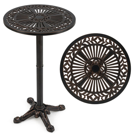 41.5 Inch Patio Round Bar Table Cast Aluminum Bistro Table for Garden-Bronze