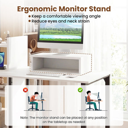 43.5" Computer Desk with Charging Station and Ergonomic Monitor Stand-White