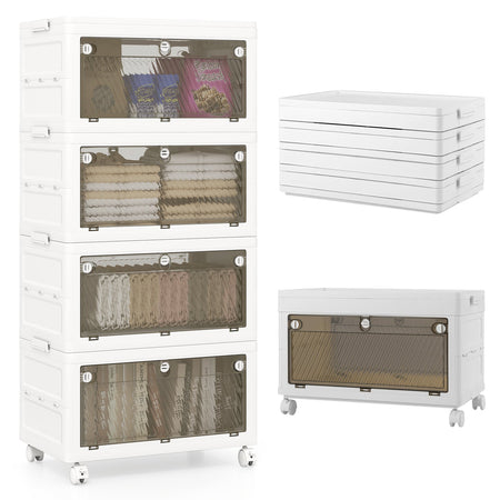 44 Gal 4-Pack Stackable Plastic Storage Bins with Lid for Bedroom Living Room-White
