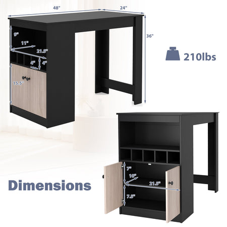 48 Inch Bar Table with Storage Cabinet and Wine Rack-Black