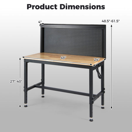 48 Inch Heavy Duty Workbench with AC/USB Outlets and Pegboard-Natural
