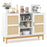 48 Inch Sideboard Buffet Cabinet Floor Storage Cabinet with 2 Bamboo Woven Doors-White