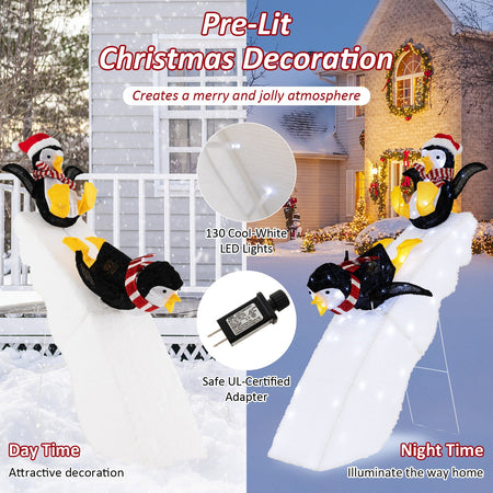 4 Feet Christmas Penguin Ice Skating Decor with Snowy Slide