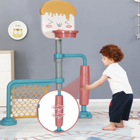 3-in-1 Height Adjustable Basketball Stand Set with Soccer and Roller