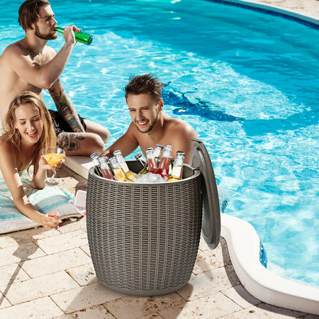 9.5 Gallon 4-in-1 Patio Rattan Cool Bar Cocktail Table Side Table