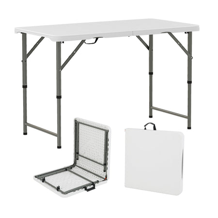 4 Feet Portable Camping Table with HDPE Tabletop and Metal Legs-White