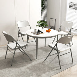4 Pack Folding Stackable Chairs with Metal Frame and Carrying Handle-White