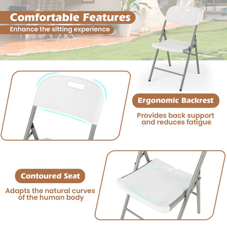 4 Pack Folding Stackable Chairs with Metal Frame and Carrying Handle-White