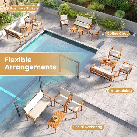 4 Piece Patio Furniture Set with Coffee Table for Backyard and Garden-White
