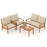 4 Pieces Outdoor Acacia Wood Conversation Set with Soft Cushions and Coffee Table-White