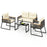 4 Pieces Patio Furniture Set Outdoor Conversation Set with Tempered Glass Coffee Table-Black