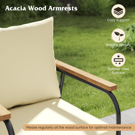 4 Pieces Patio Furniture Set with Tempered Glass Coffee Table