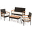 4 Pieces Wicker Furniture Set with Acacia Wood Tabletop and Armrests for Porch-White