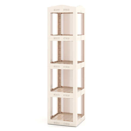 4-Tier Foldable Rotating Bookshelf with Swivel Base and Translucent Panels-White