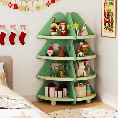4-Tier Kids Corner Bookshelf Baby Display Shelf for Kids Room-Green