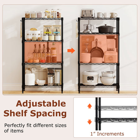 4-Tier Metal Storage Shelving Unit Set of 2 with V-Shaped Wire Rack-Black