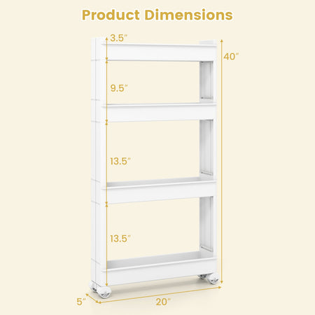 4-Tier Multifunctional Slim Storage Trolley with Detachable Trays-White