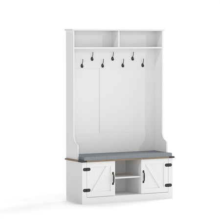 4-in-1 68.5 Inch Tall Coat Rack with Cushioned Bench and Shoe Storage-White