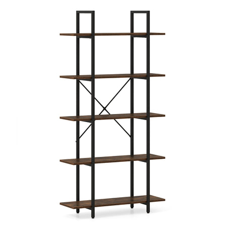 5-Tier 62 Inch Tall Vintage Industrial Bookcase with Open Storage Shelves-Rustic Brown